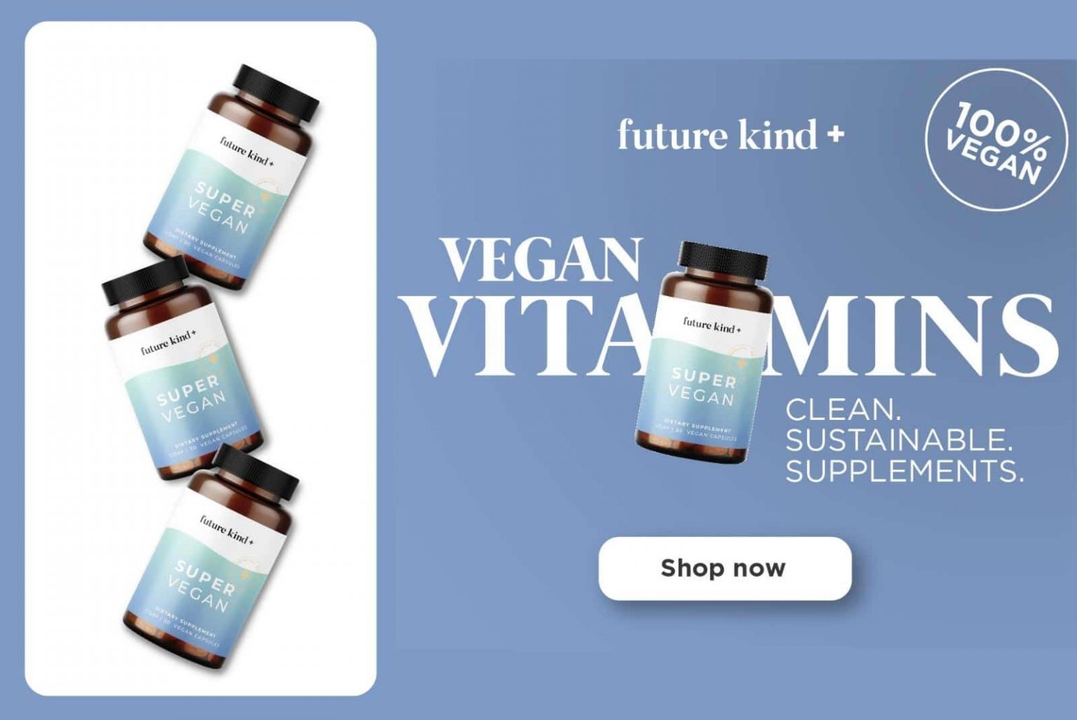 Future kind+ Super Vegan is a blend of three evidence-based herbs to help support stress, helping you to be your best, most superest self.
