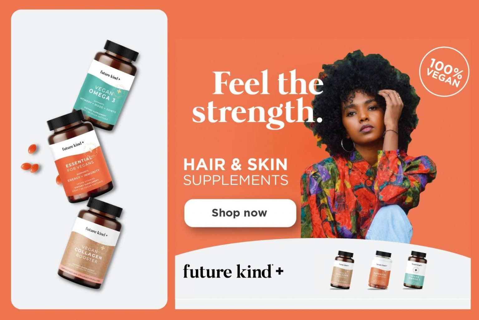 Future kind+ vegan hair, skin and nails vitamin supplements support your natural beauty.