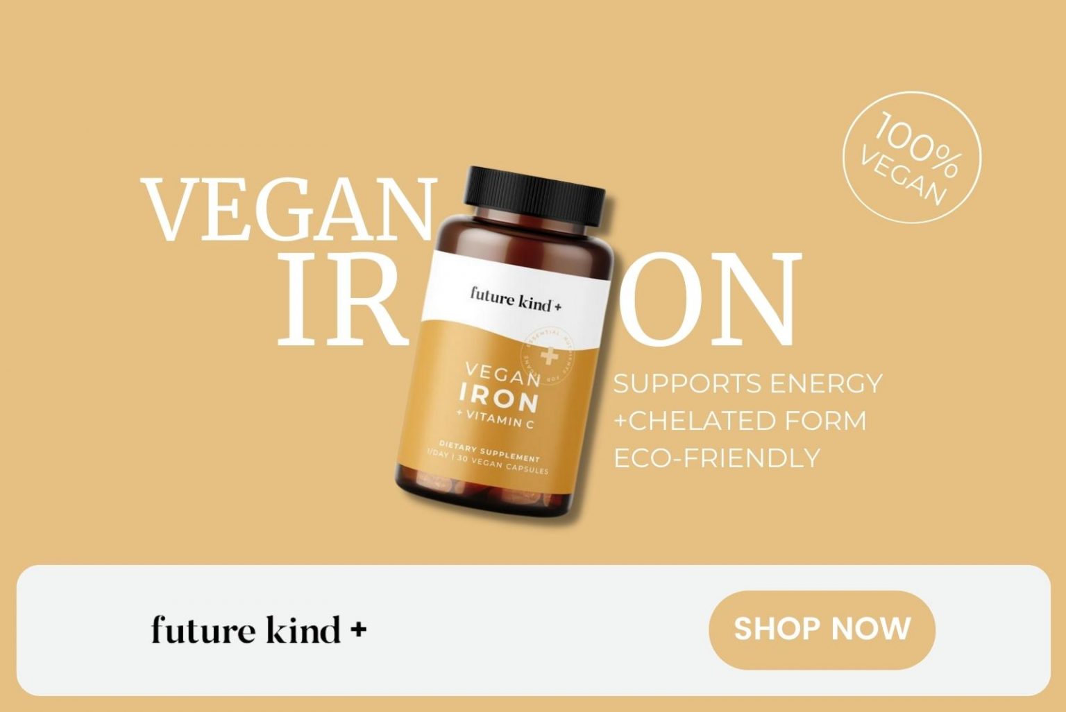 Up to 30% of people worldwide are impacted by an Iron deficiency. Future kind+ vitamin uses ferrous bisglycinate iron for increased absorption, combined with a wholefood vitamin C made from acerola cherry