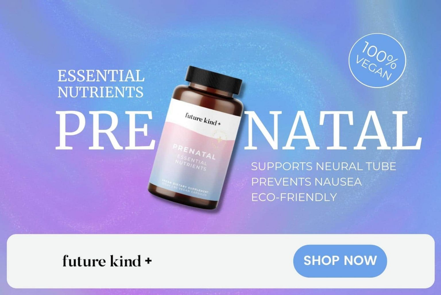 Future kind+ vegan Prenatal contains a combination of 22 nutrients made up of vitamins, minerals and herbal ingredients that are designed to support you and prevent nausea, incorporating organic ginger and peppermint powder.