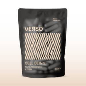 Verso Cell Being contains NMN, Resveratrol and TMG - a synergistic mix of molecules that support cellular energy to promote DNA repair and maintain metabolic homeostasis by raising NAD+ levels.