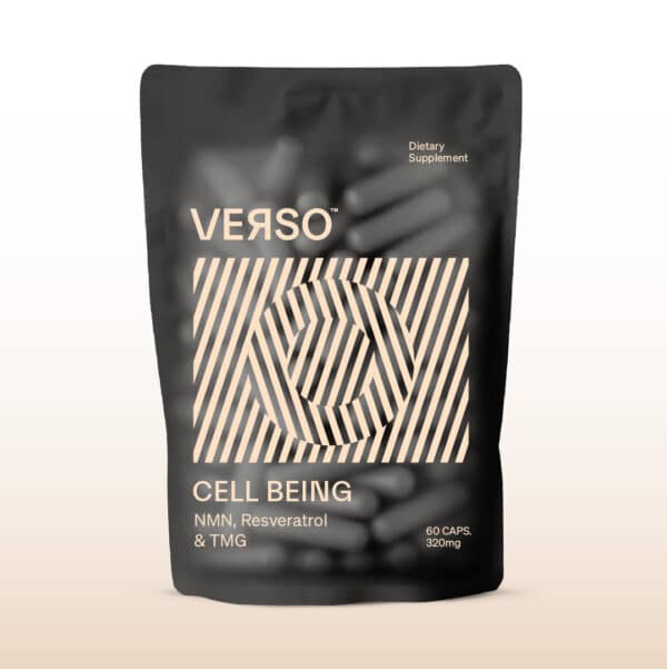 Verso Cell Being contains NMN, Resveratrol and TMG - a synergistic mix of molecules that support cellular energy to promote DNA repair and maintain metabolic homeostasis by raising NAD+ levels.