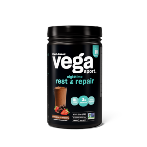 Vega Sport Nighttime Rest & Repair - Plant-Based Recovery Protein Chocolate Strawberry 15 Serving Tub 1