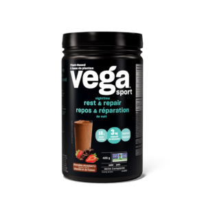 Vega Sport Nighttime Rest & Repair - Plant-Based Recovery Protein Chocolate Strawberry 15 Serving Tub