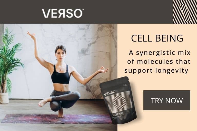 Verso Cell Being is a synergistic mix of molecules that supports cellular energy to promote DNA repair and maintain metabolic homeostasis by raising NAD+ levels