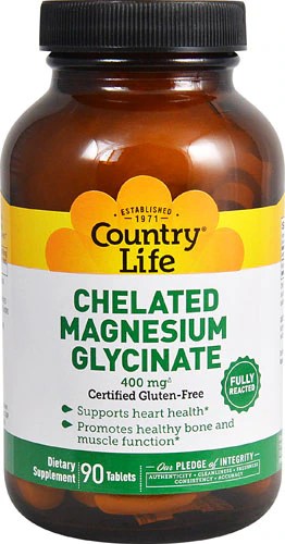 Country Life Chelated Magnesium Glycinate 400 mg - 90 Tablets