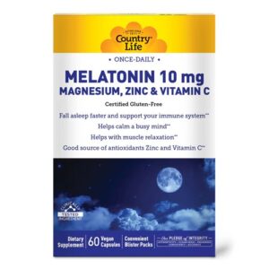 Country Life Melatonin 10 mg Magnesium Zinc & Vitamin C 60 Vegan Capsules