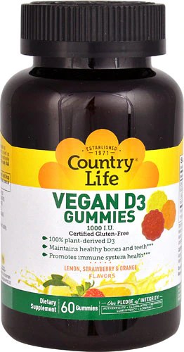 Country Life Vegan D3 Gummies Lemon Strawberry & Orange 1000 IU - 60 Gummies